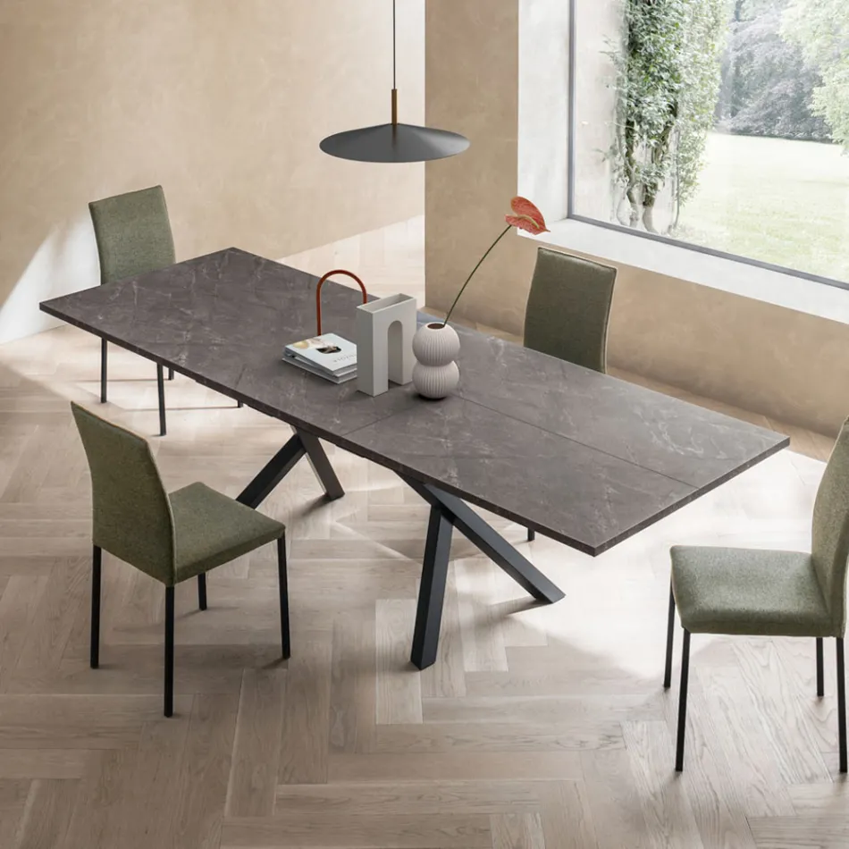 Extendable Living Room Table 260 or 300 cm in Metal and HPL - Borgo Viadurini