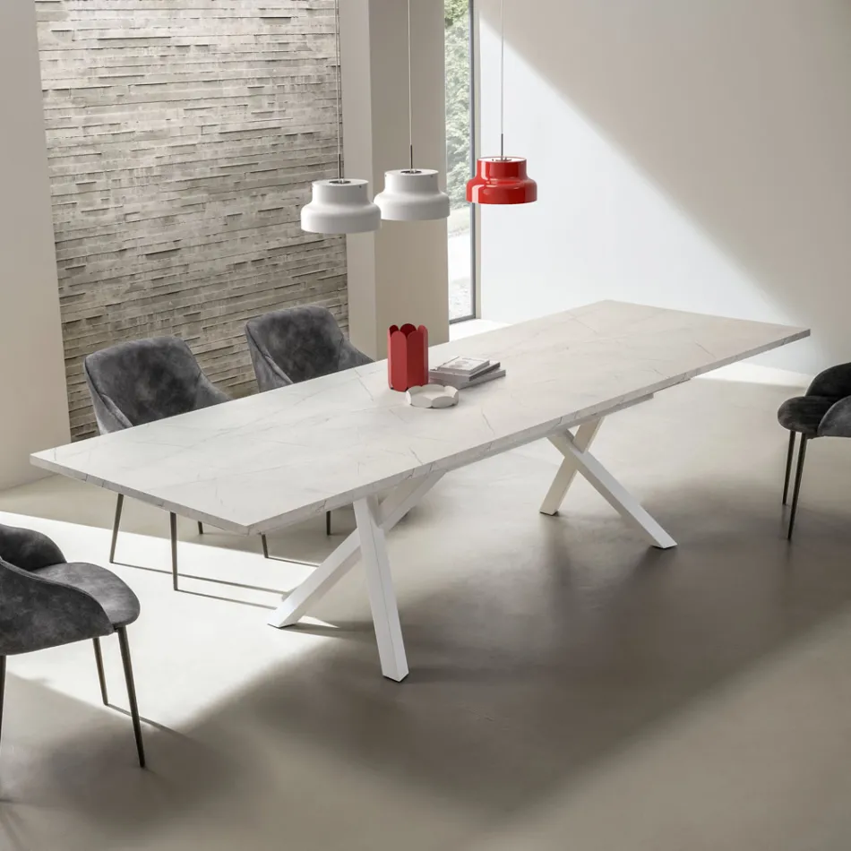 Extendable Living Room Table 260 or 300 cm in Metal and HPL - Borgo Viadurini