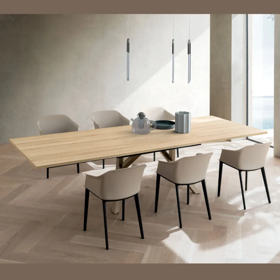 Extendable Living Room Table 260 or 300 cm in Metal and HPL - Borgo Viadurini