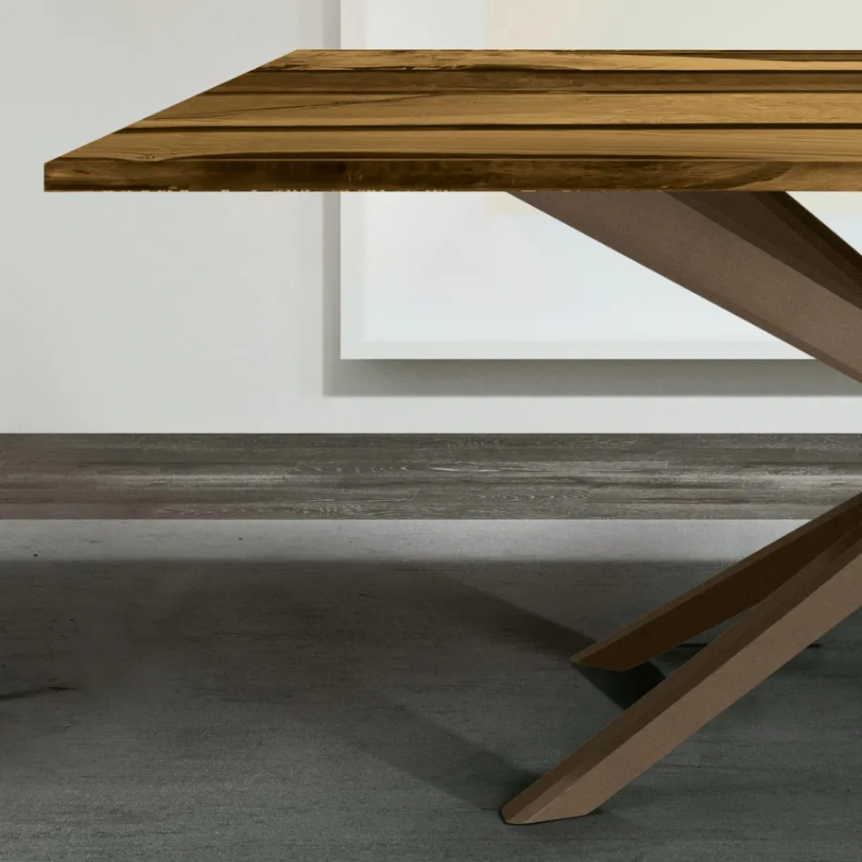 Living Room Table with Oak Top and Colored Epoxy Resin - Miklas Viadurini