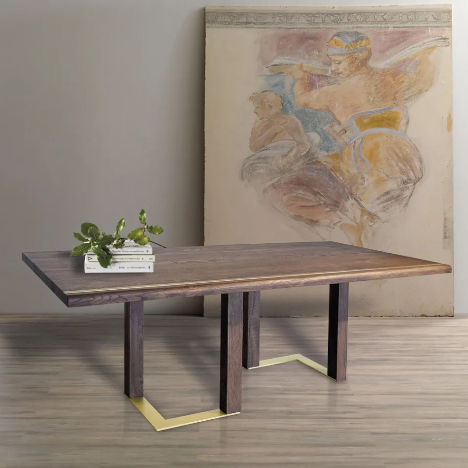 Living Room Table with Structure in Knotted Oak Made in Italy - Giusy Viadurini