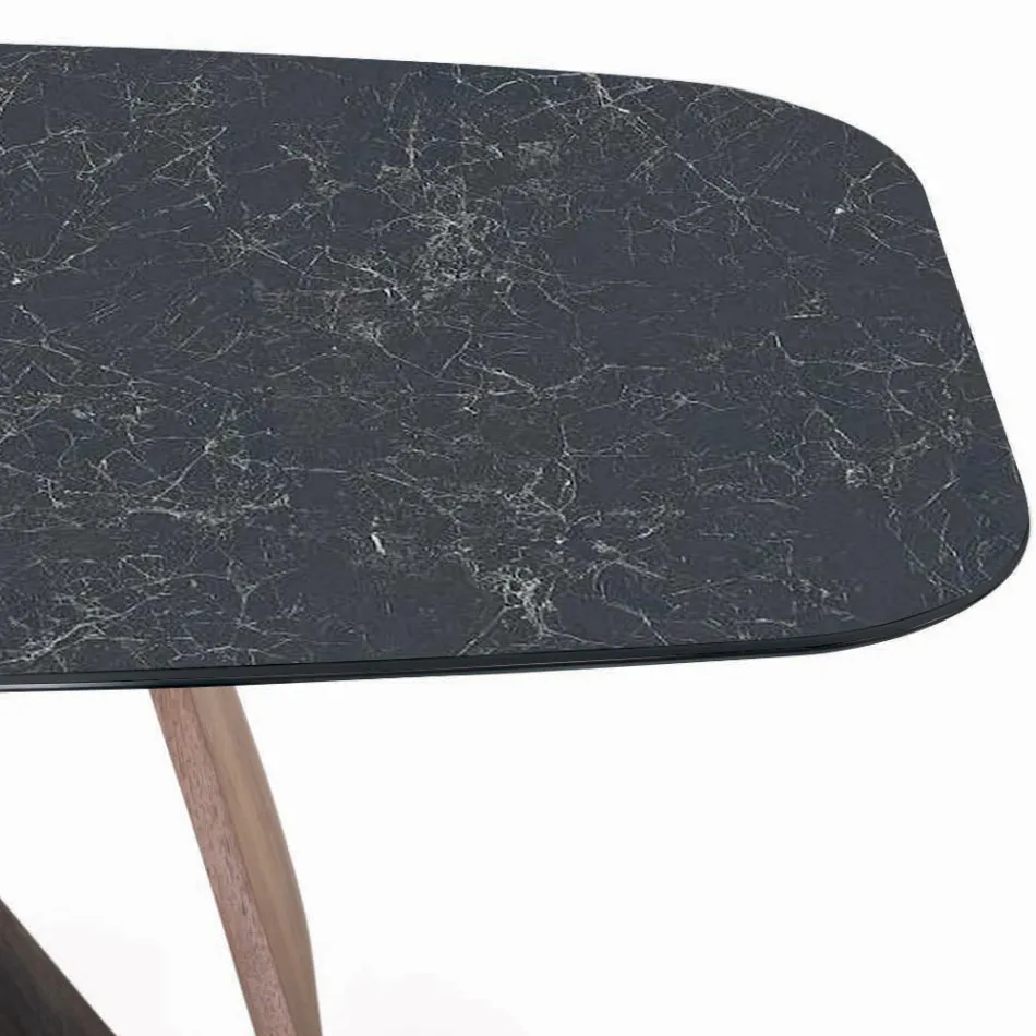 Fixed Living Room Table with Wooden Base Made in Italy - Equatore Viadurini