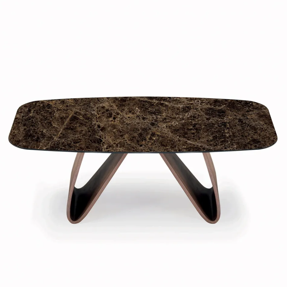 Fixed Living Room Table with Wooden Base Made in Italy - Equatore Viadurini