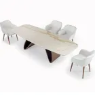 Fixed Living Room Table with Wooden Base Made in Italy - Equatore Viadurini