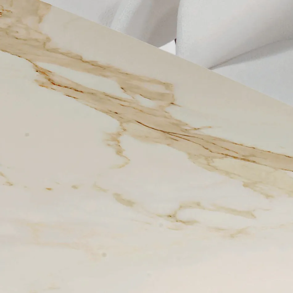 Fixed Living Room Table with Wooden Base Made in Italy - Equatore Viadurini