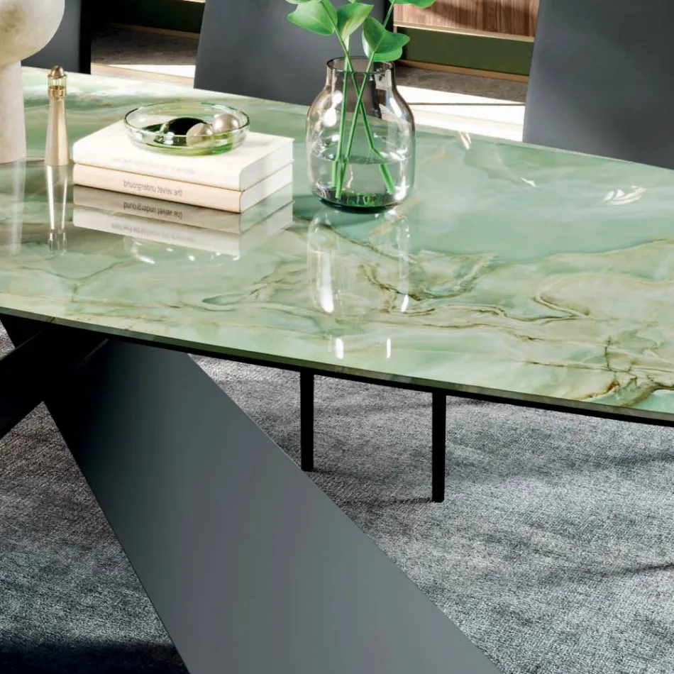 Fixed Living Room Table with Ceramic Top Made in Italy - Holidays Viadurini