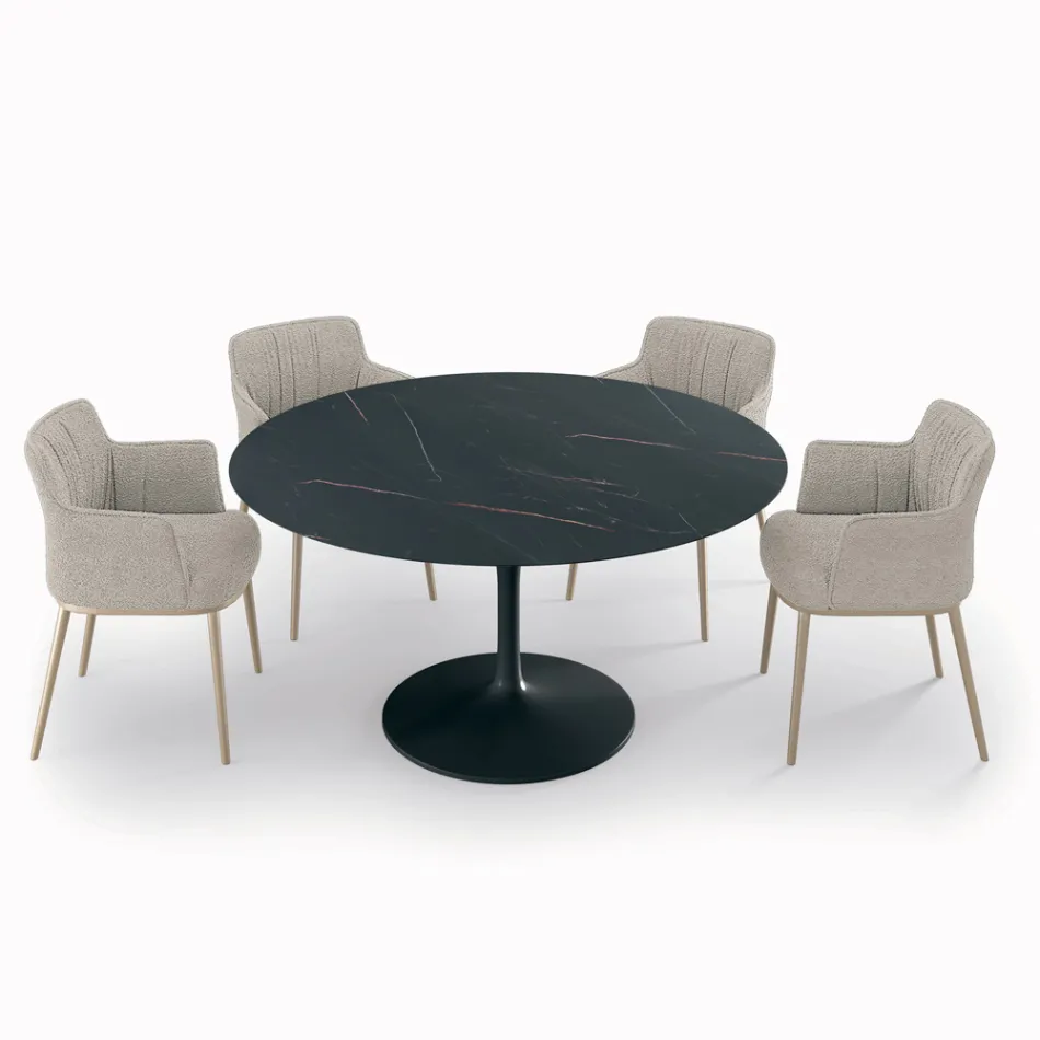 Fixed Round Living Room Table in Laminate and Aluminum Made in Italy - Dollars Viadurini