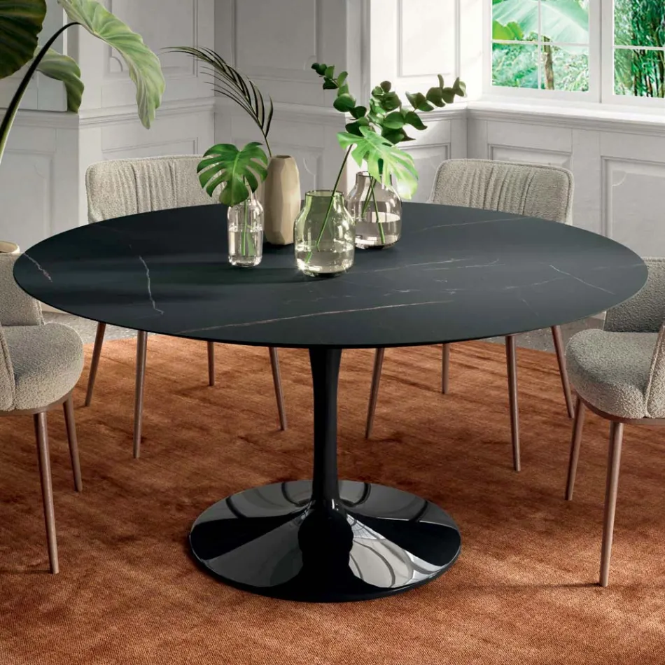 Fixed Round Living Room Table in Laminate and Aluminum Made in Italy - Dollars Viadurini