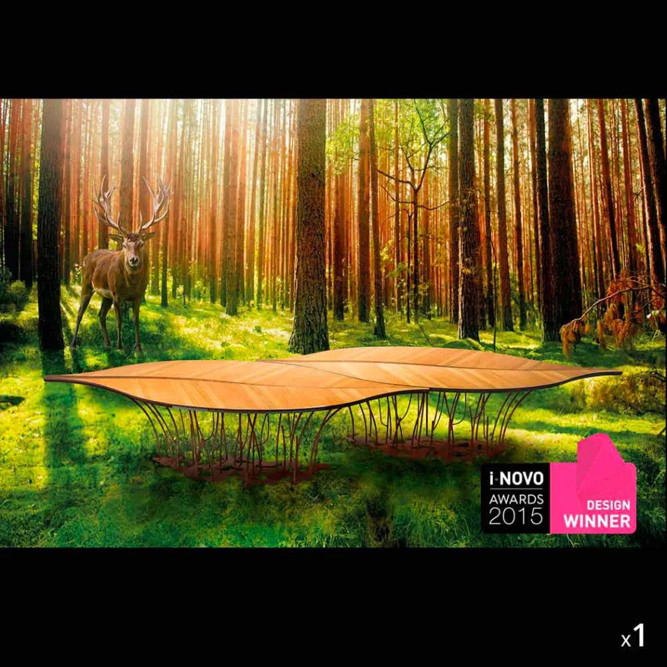 Design table veneered oak and walnut wood Fenice Viadurini