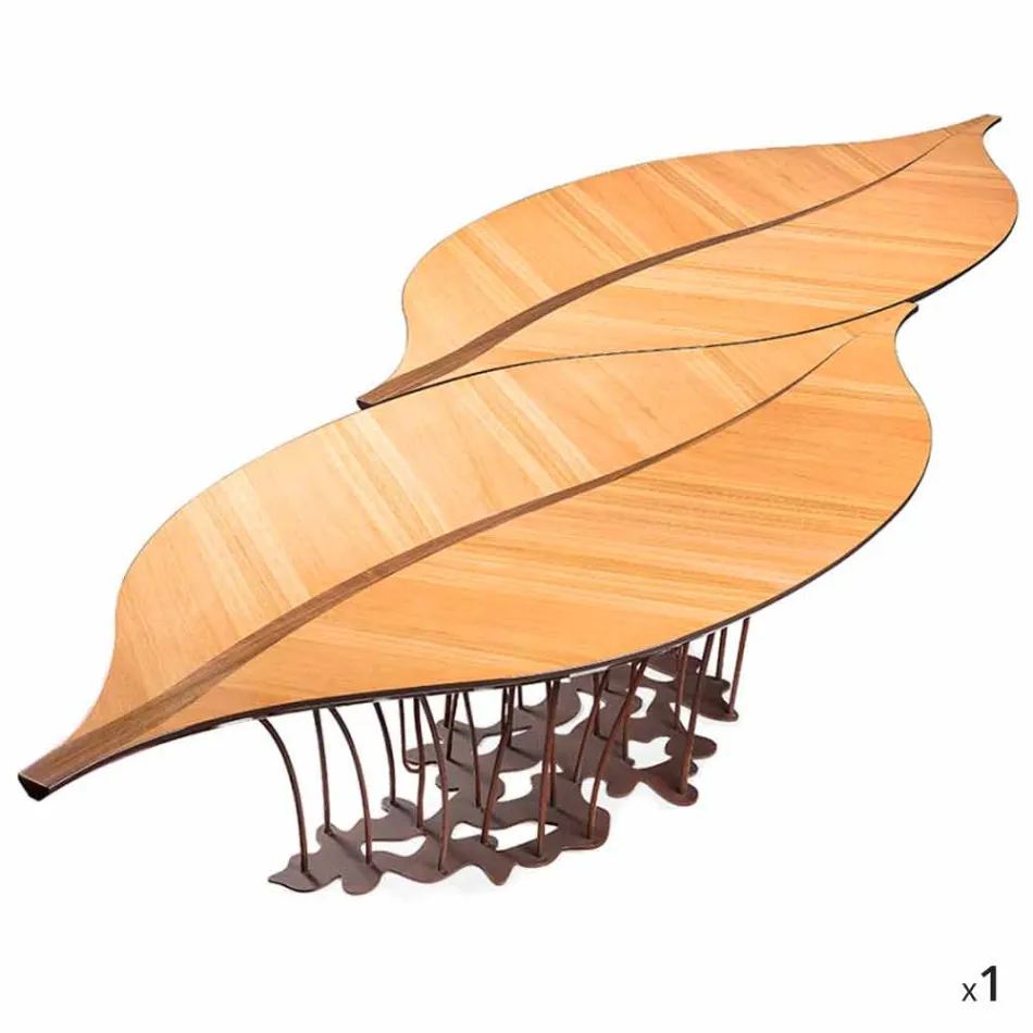 Design table veneered oak and walnut wood Fenice Viadurini