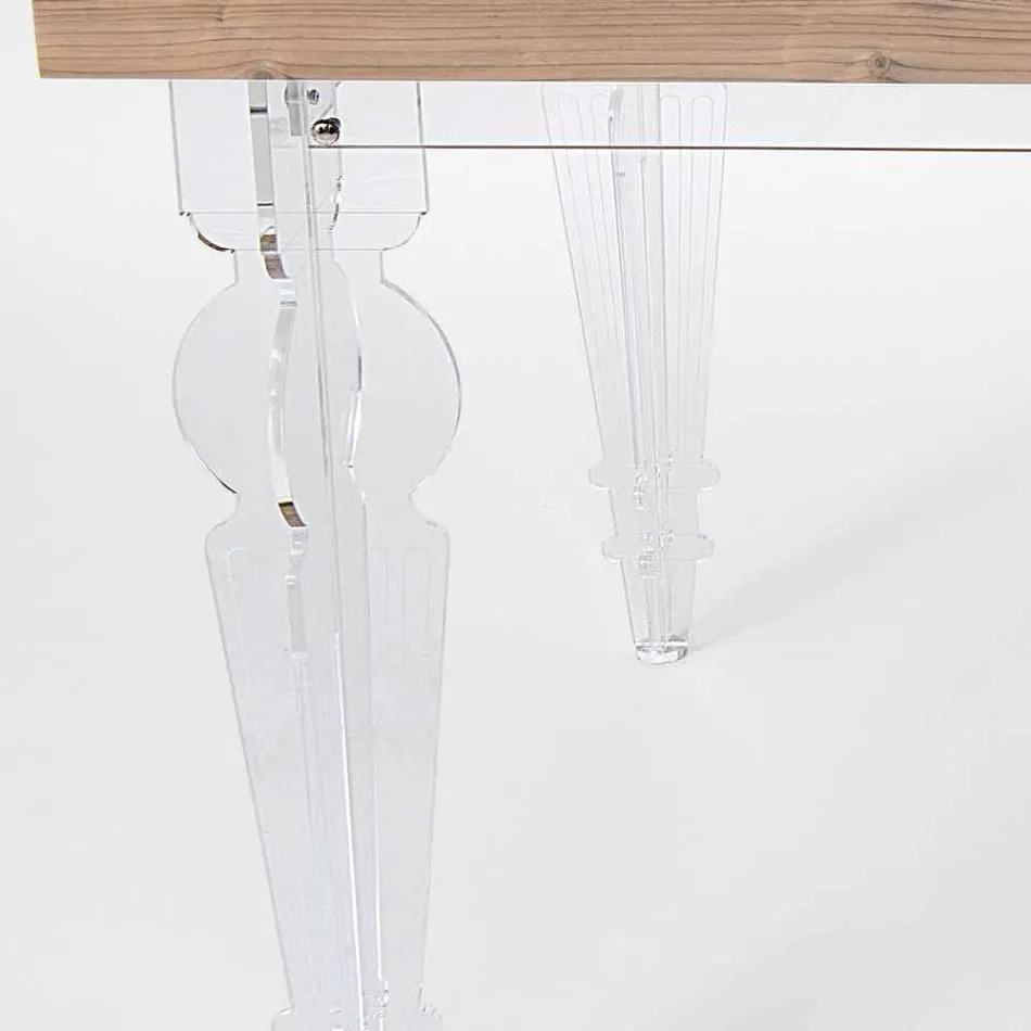 Design table in fir wood and plexiglass made in Italy, Castro Viadurini