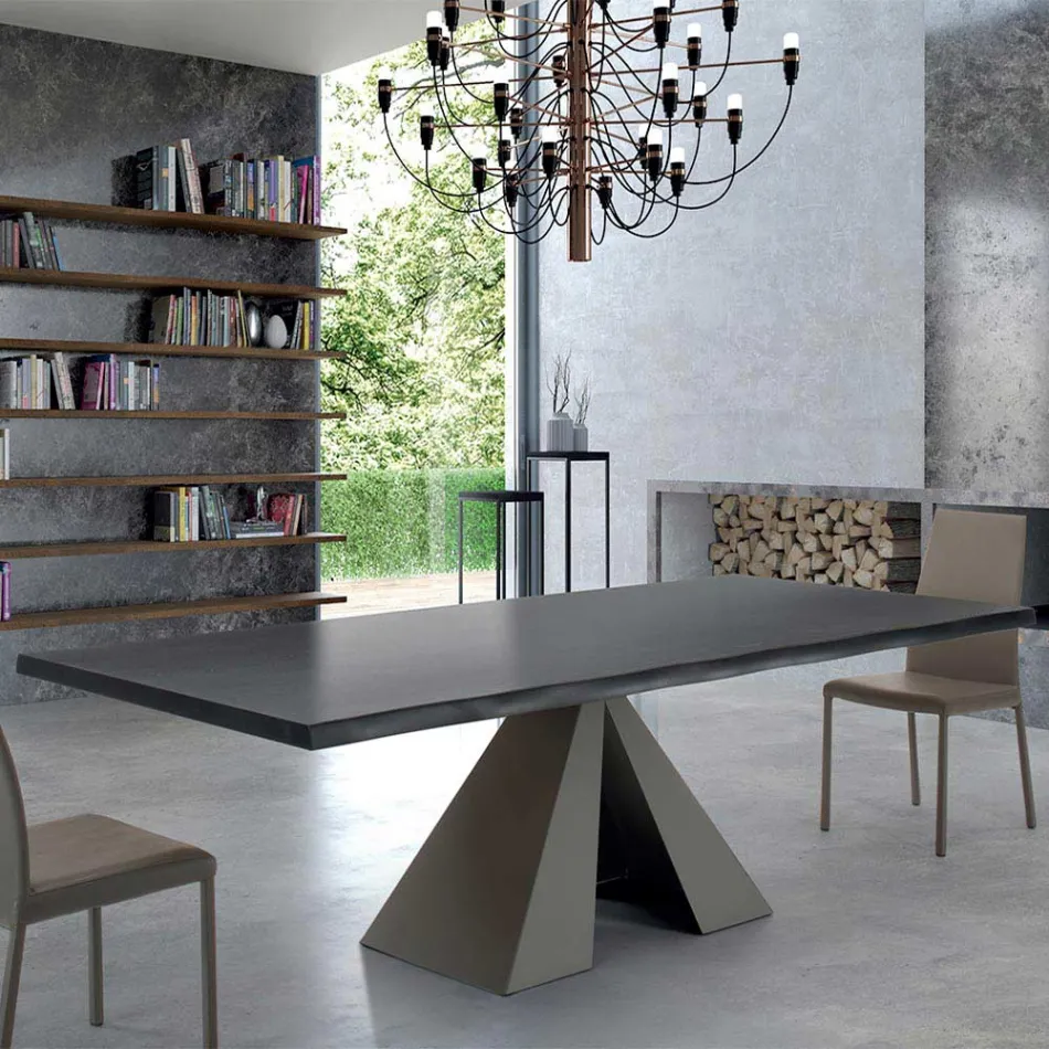 Design Table in Veneered Wood and Steel Made in Italy – Dalmata Viadurini