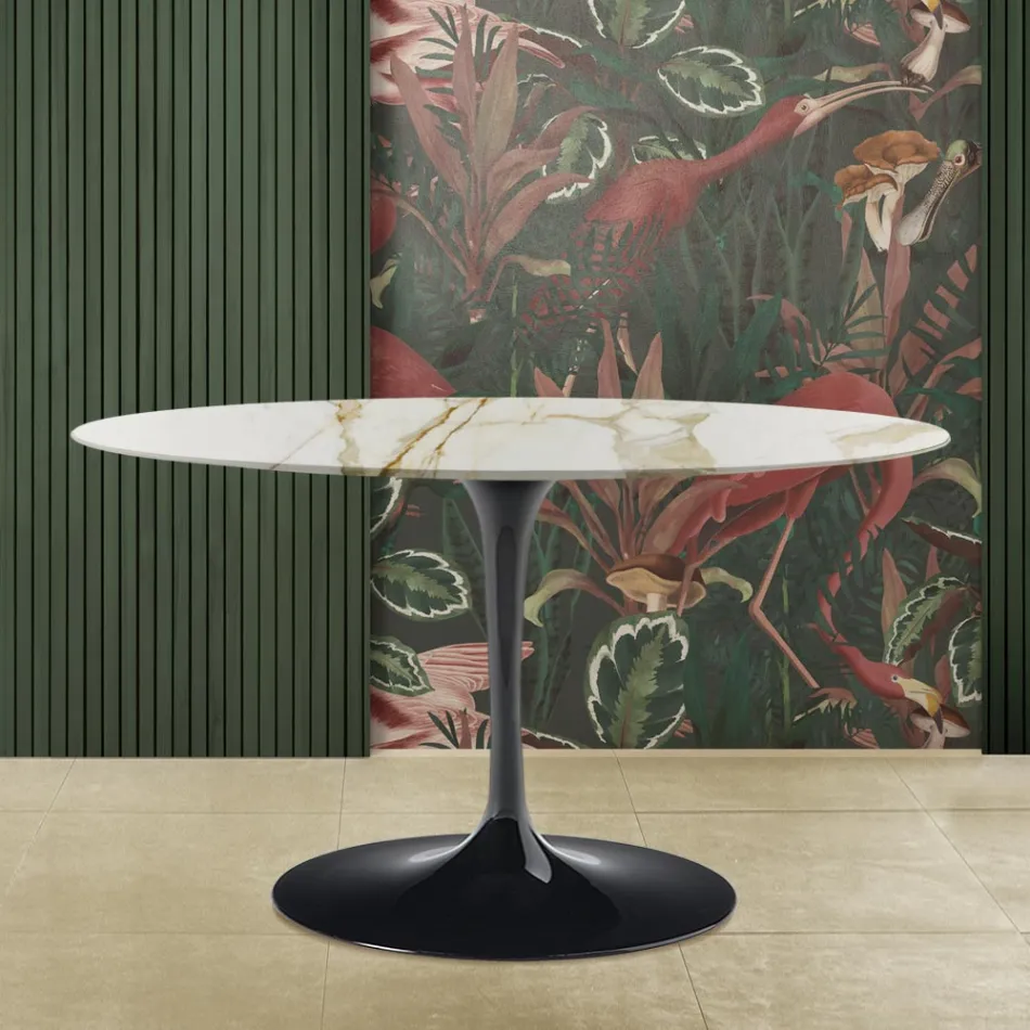 Eero Saarinen Table H 73 with Oval Top in Gold Caracatta Marble Made in Italy - Scarlet Viadurini