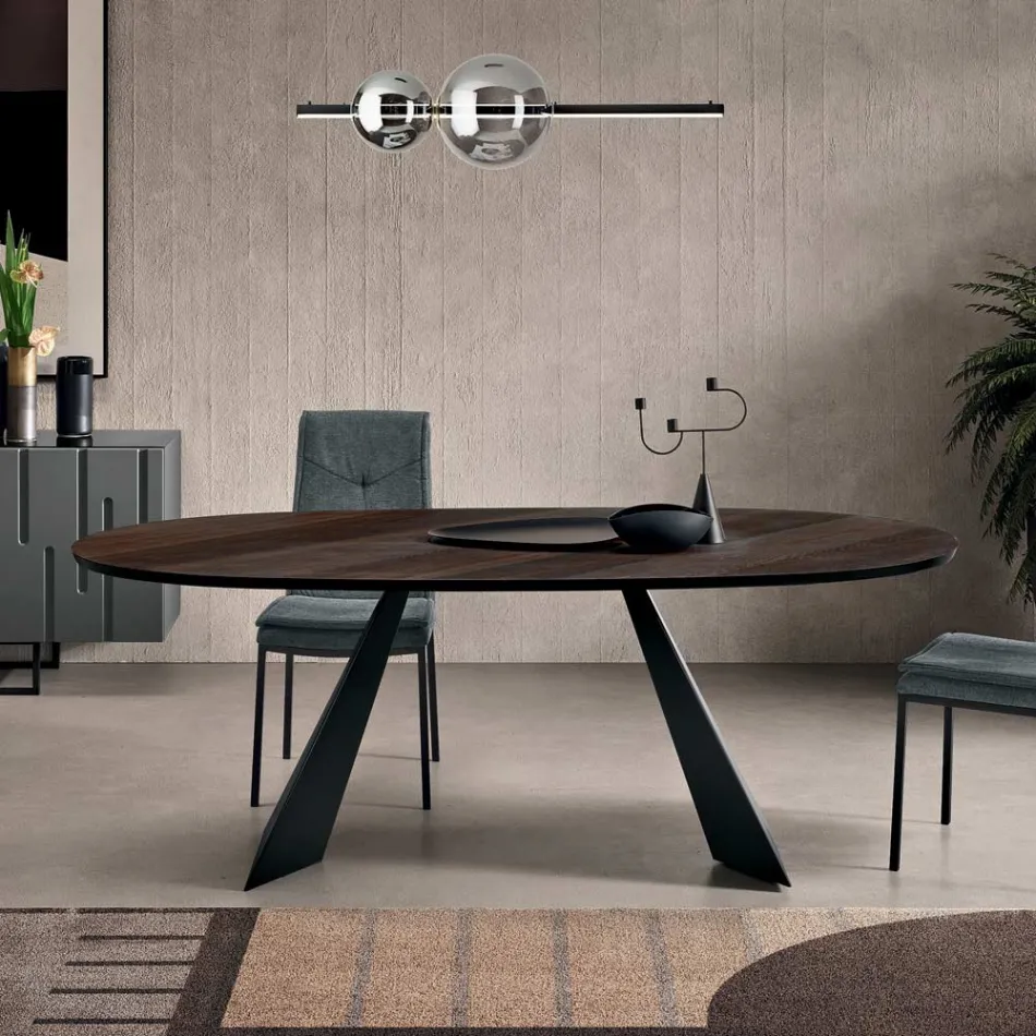 Fixed Table 210x109 cm in Metal and Oval Veneered Oak - Marcello Viadurini