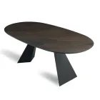 Fixed Table 210x109 cm in Metal and Oval Veneered Oak - Marcello Viadurini