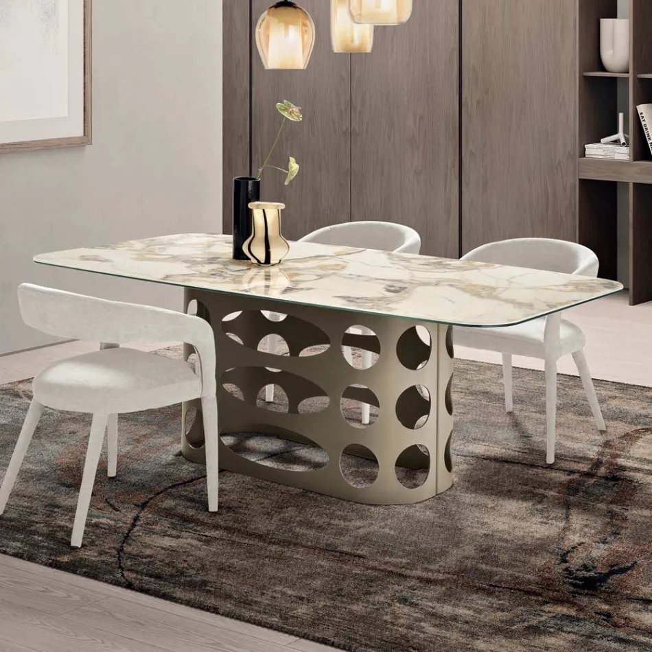Fixed Table 210x110 cm with Marble Effect Ceramic Top - Tano Viadurini
