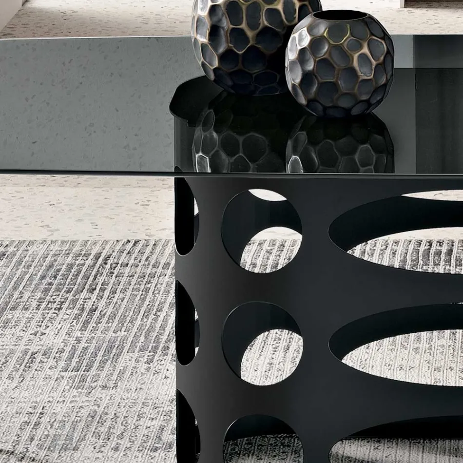 Fixed Table 210x110 cm with Smooth Smoked Glass Top Made in Italy - Tano Viadurini