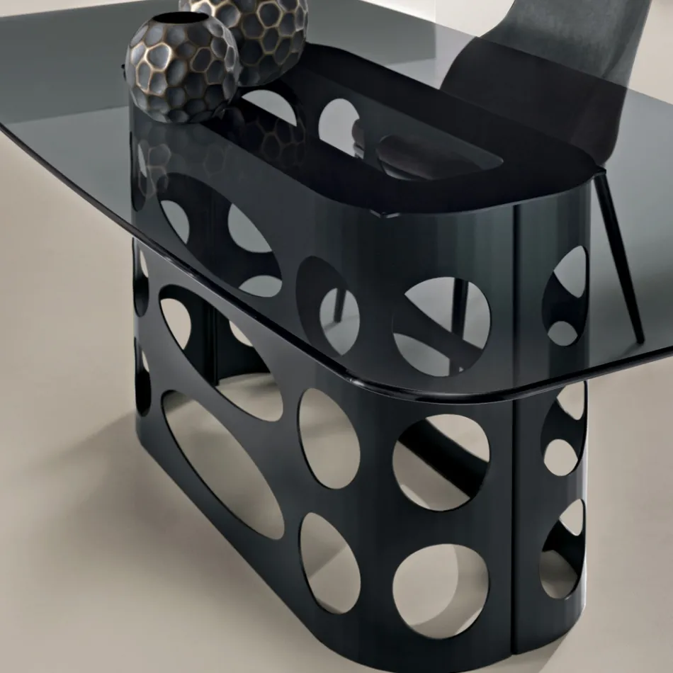 Fixed Table 210x110 cm with Smooth Smoked Glass Top Made in Italy - Tano Viadurini