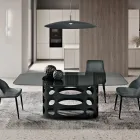 Fixed Table 210x110 cm with Smooth Smoked Glass Top Made in Italy - Tano Viadurini
