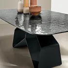 Fixed Table 210x110 cm with Hammered Glass Top and Metal Base - Adriano Viadurini