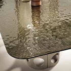 Fixed Table 210x110 cm with Hammered Glass Top Made in Italy - Tano Viadurini
