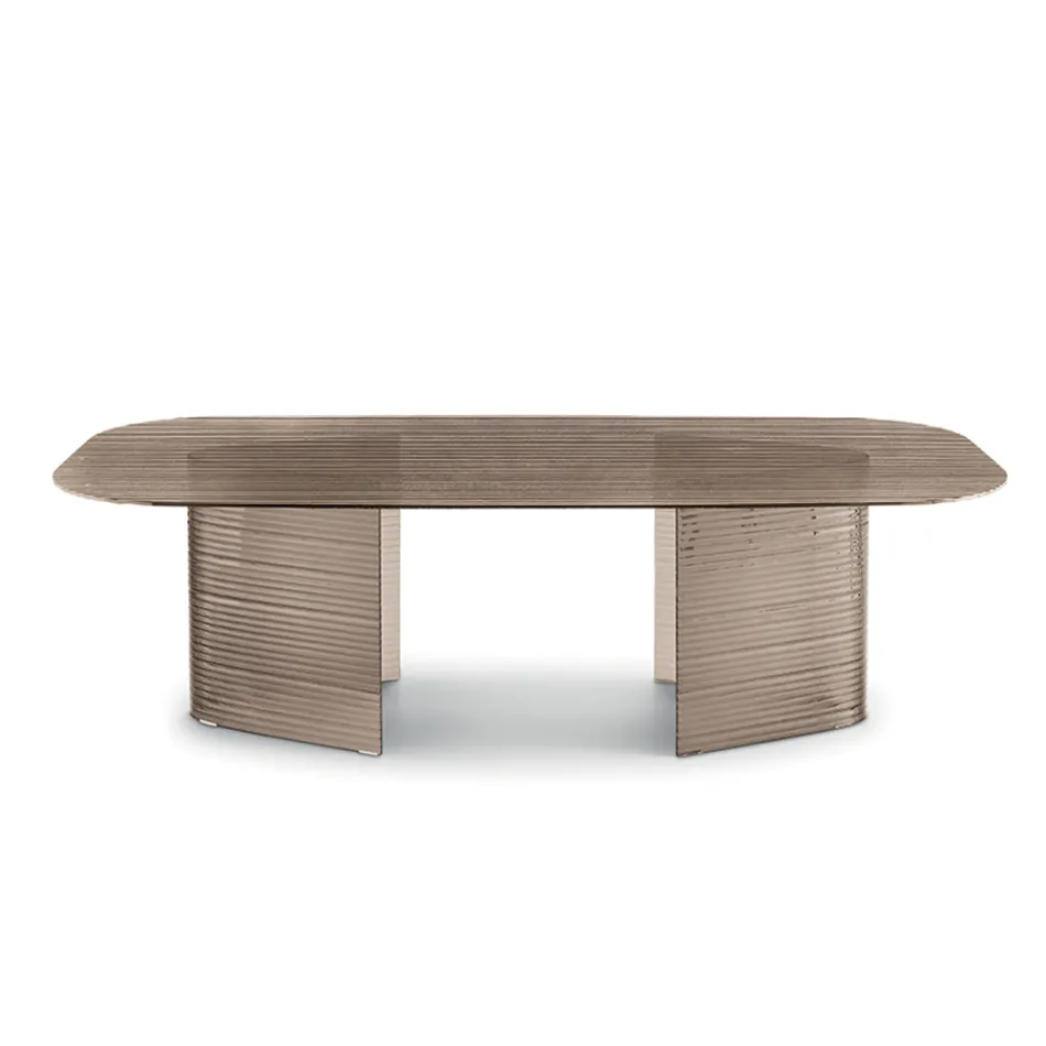 Fixed Table 240x120 cm in Transparent Ribbed Glass Made in Italy - Varo Viadurini