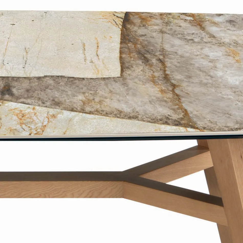 Fixed Barrel-Shaped Table with Canaletto Walnut Ash Base Made in Italy - North Viadurini