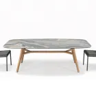 Fixed Barrel-shaped Table in Ceramic and Ash Wood Made in Italy - North Viadurini