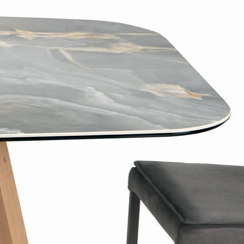 Fixed Barrel-shaped Table in Ceramic and Ash Wood Made in Italy - North Viadurini