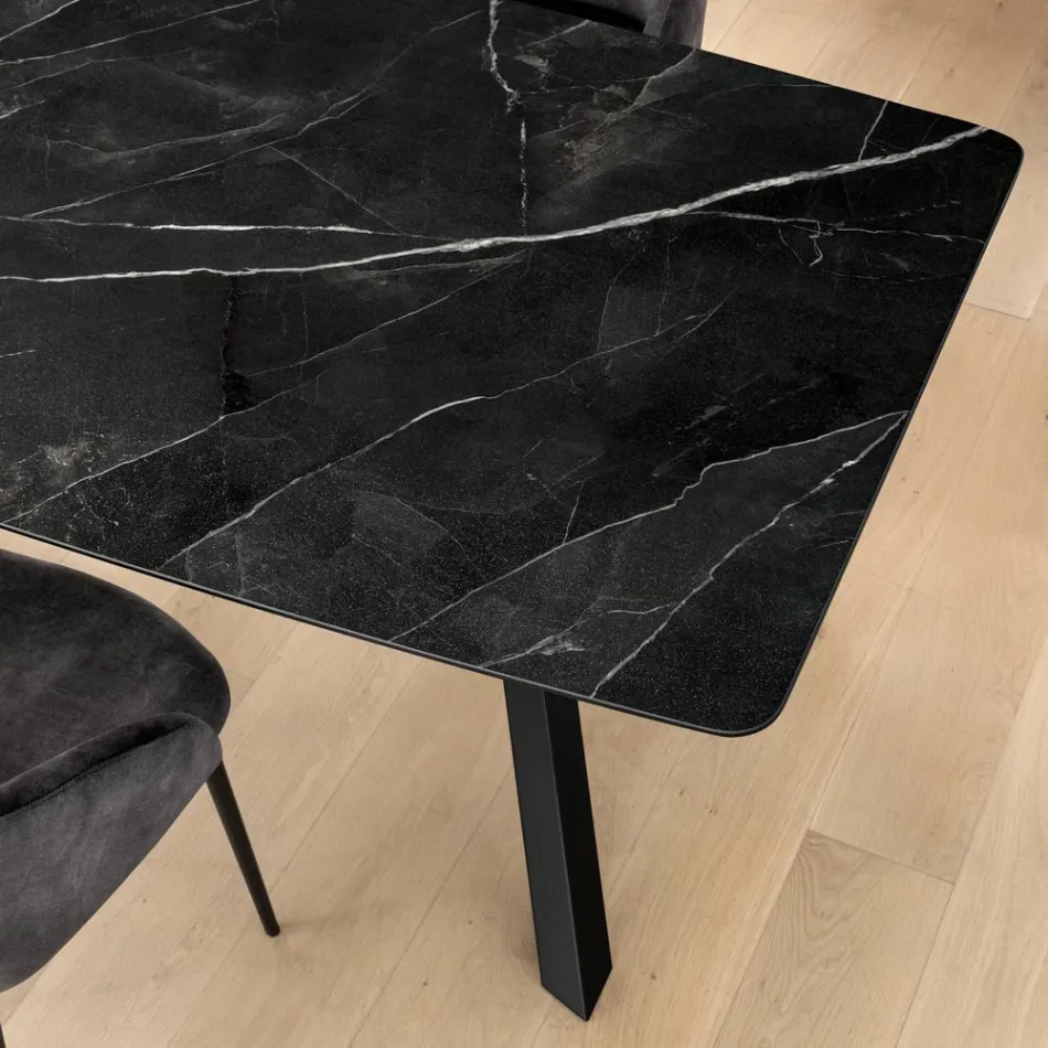 Fixed Barrel Table in Glossy Calacatta Black Laminam - Dialogo Viadurini