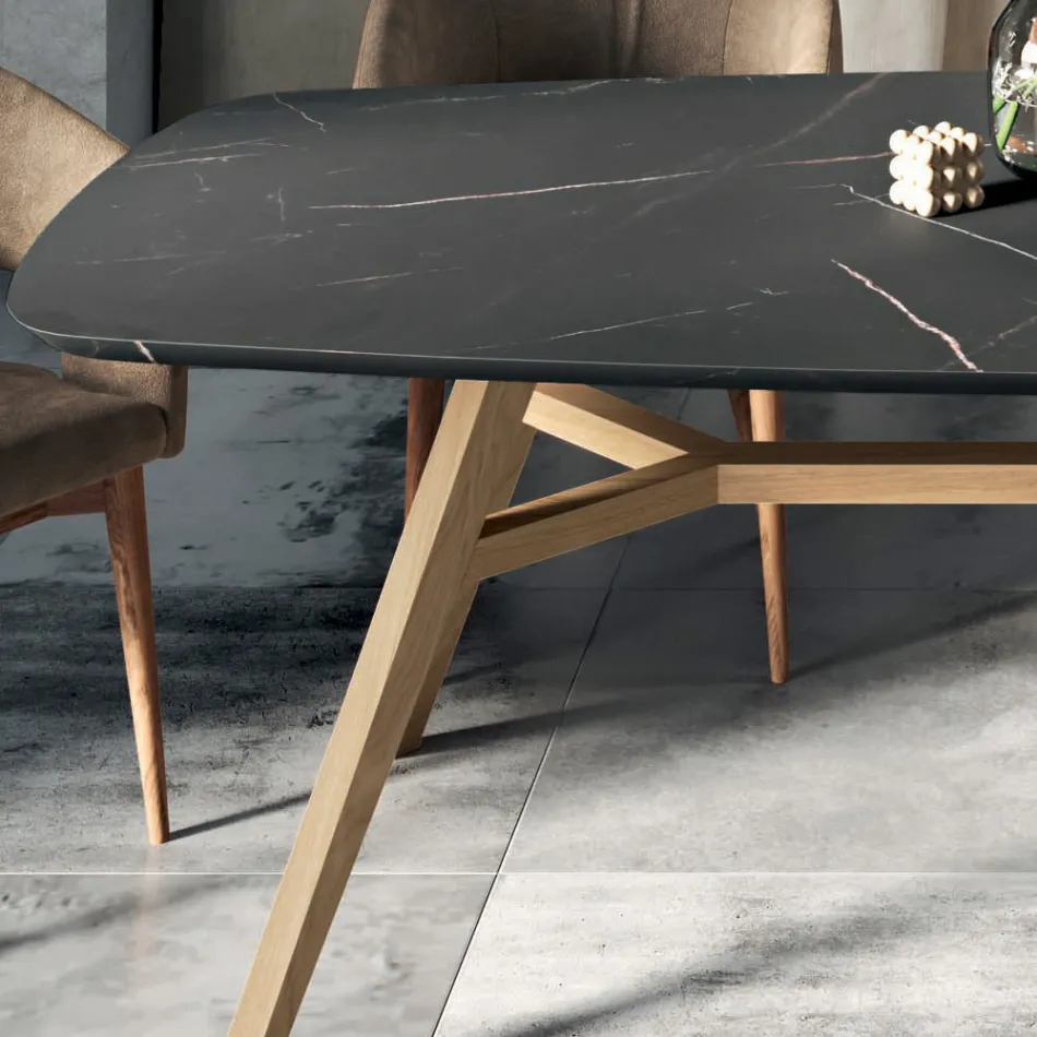 Fixed Barrel-shaped Table in Laminate and Ash Wood Made in Italy - North Viadurini