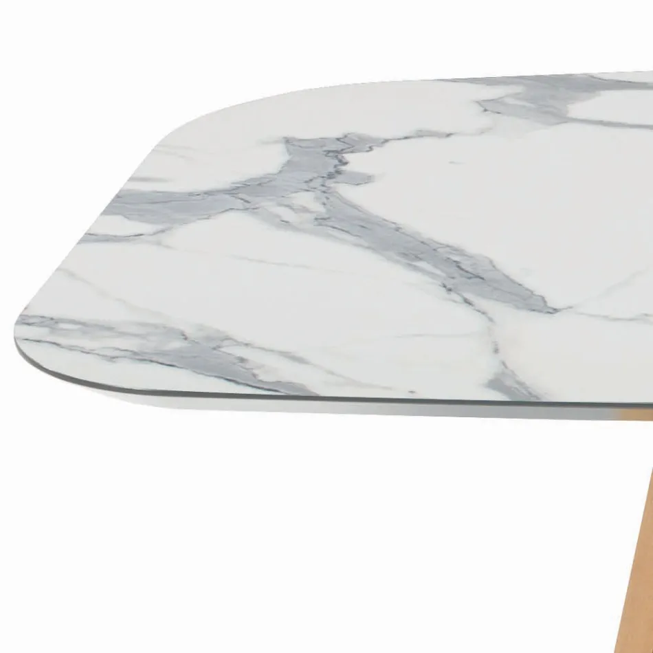 Fixed Barrel-shaped Table in Laminate and Ash Wood Made in Italy - North Viadurini