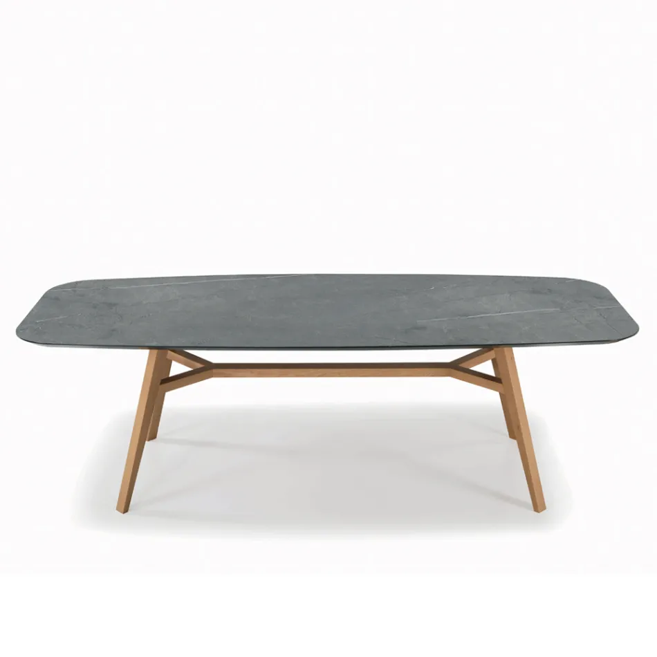 Fixed Barrel-shaped Table in Laminate and Ash Wood Made in Italy - North Viadurini