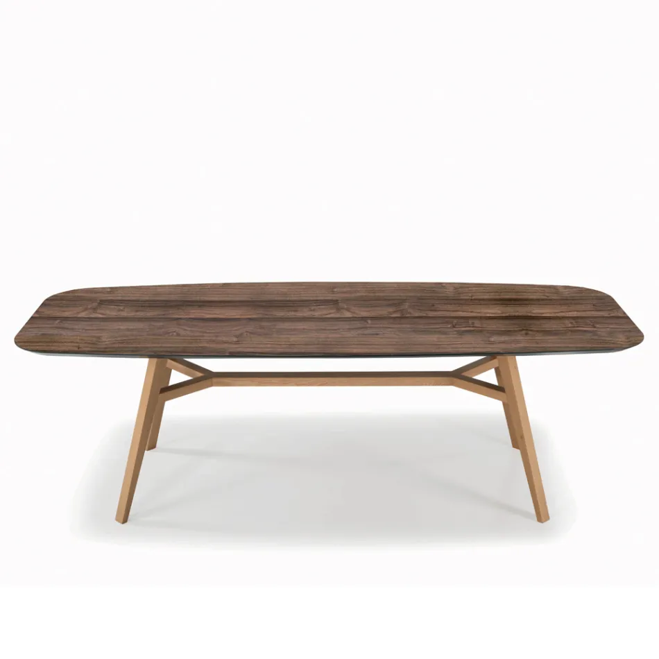 Fixed Barrel-shaped Table in Laminate and Ash Wood Made in Italy - North Viadurini