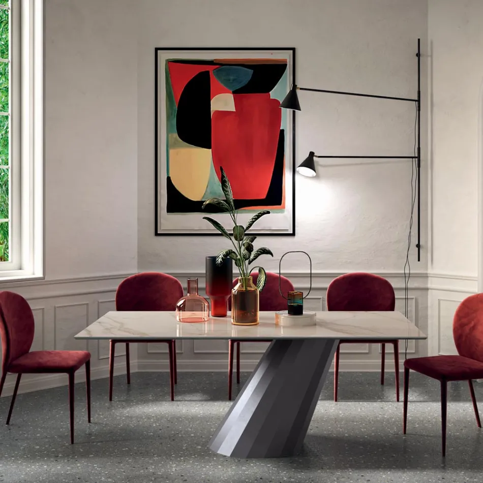 Fixed Table with Steel Base and Ceramic Top Made in Italy - Trousers Viadurini