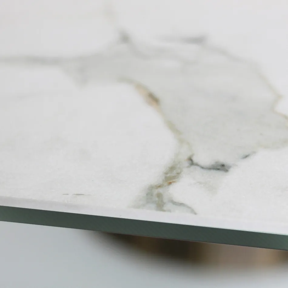 Fixed Table with Steel Base and Ceramic Top Made in Italy - Trousers Viadurini