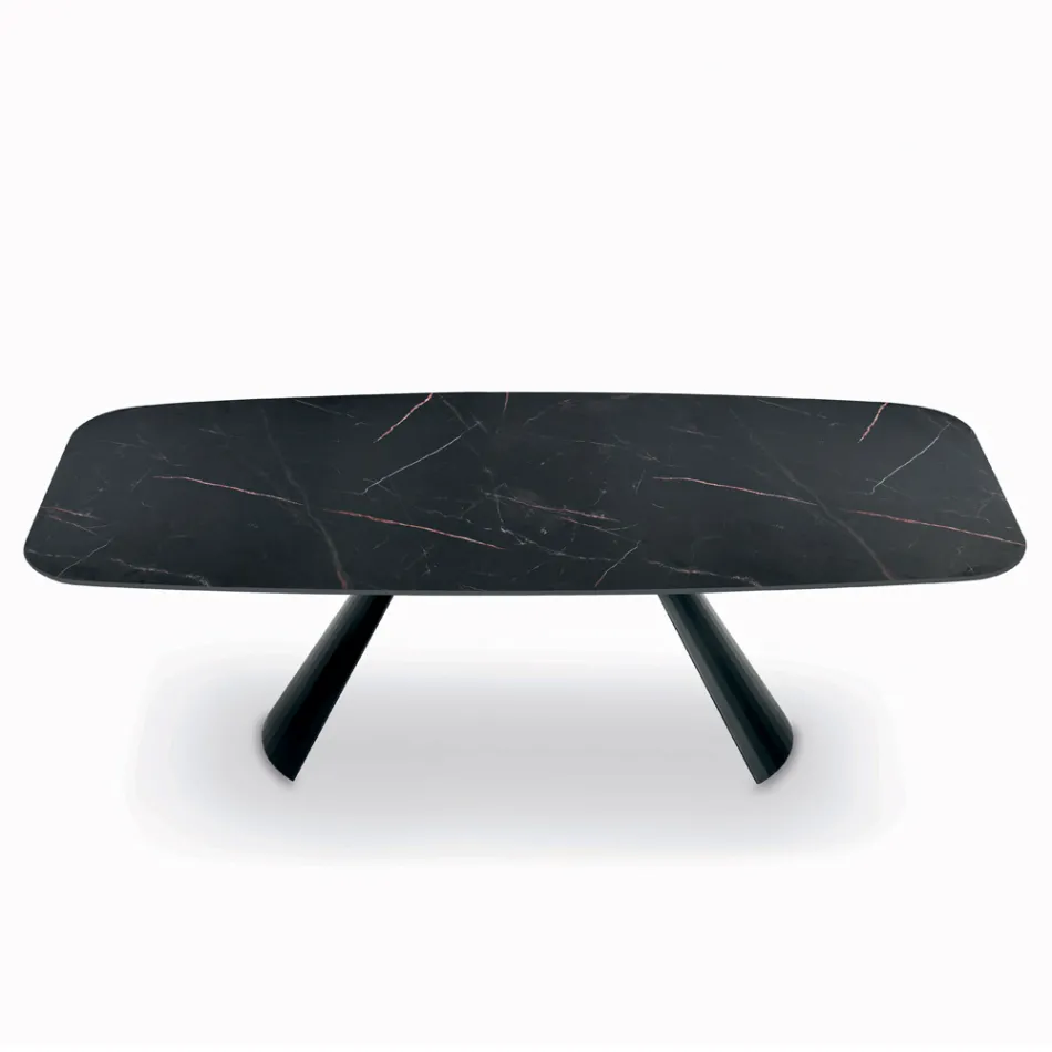 Fixed Table with Black Steel Base and Laminate Top Made in Italy - Glasses Viadurini