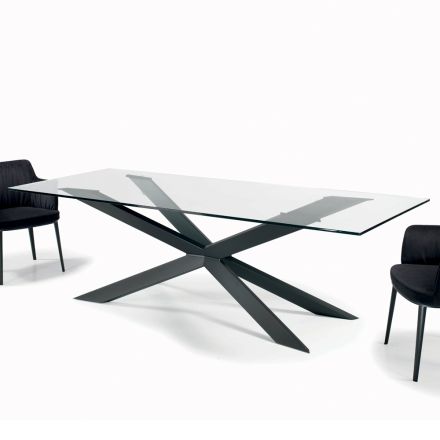 Fixed Table with Reverse Edge in Extra-clear Glass and Steel Made in Italy - Grotta Viadurini