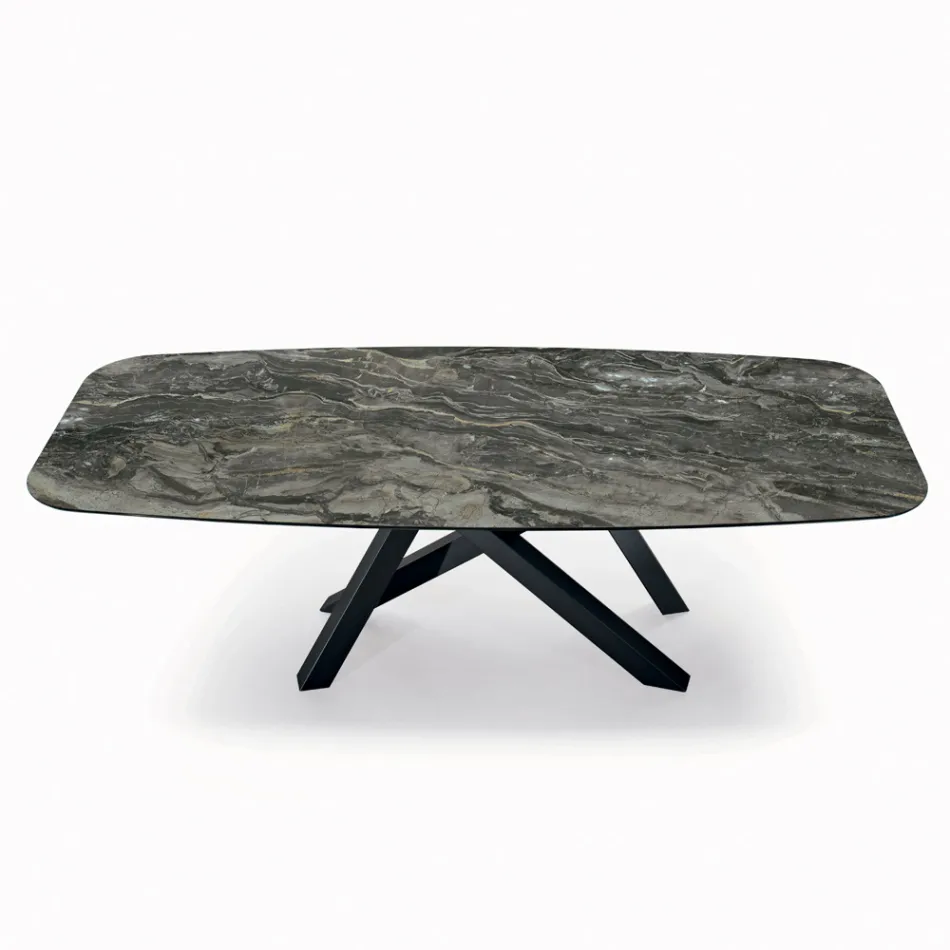 Fixed Table with Barrel-Shaped Top in Ceramic Made in Italy - Settimmio Viadurini