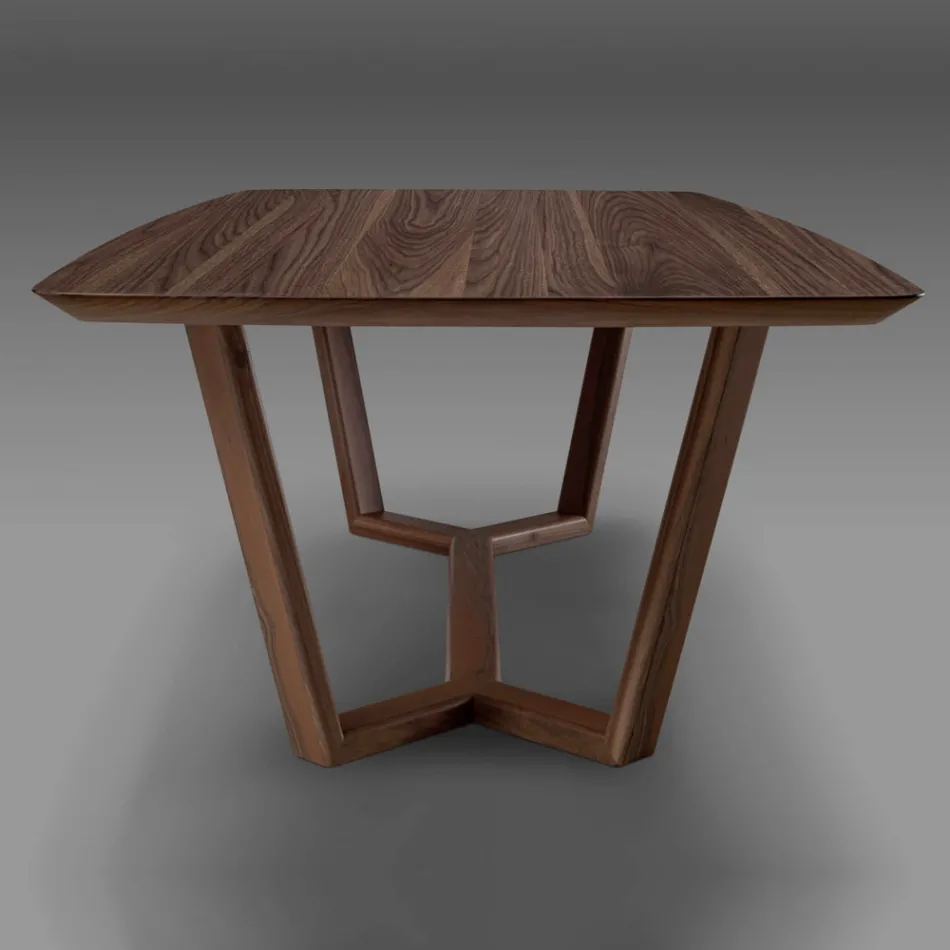 Fixed Table with Shaped Top and Wooden Base Made in Italy - Digory Viadurini