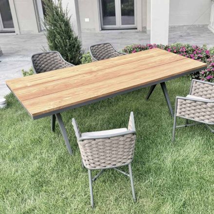 Fixed Outdoor Table 220x100 cm in Aluminum and Solid Teak - Nara Viadurini