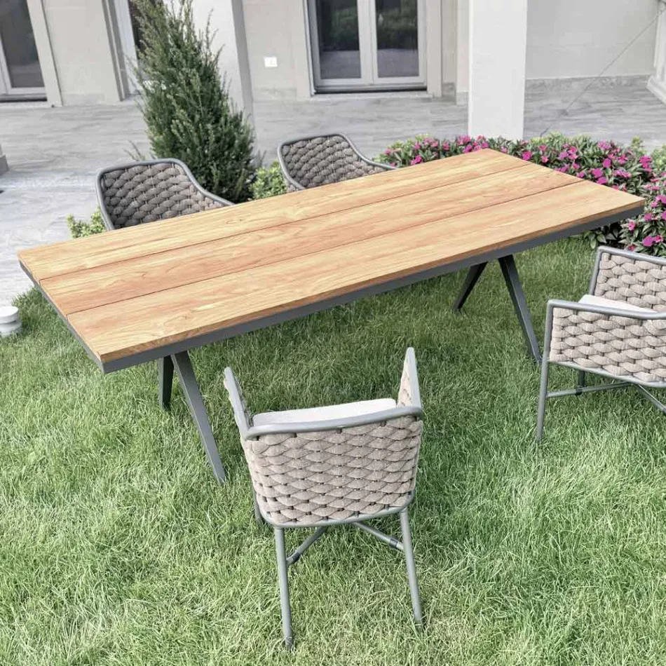 Fixed Outdoor Table 220x100 cm in Aluminum and Solid Teak - Nara Viadurini