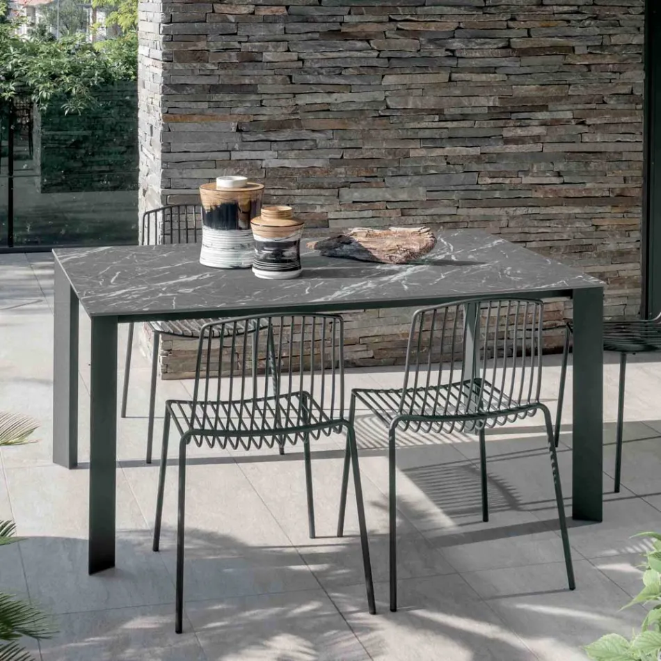 Fixed Outdoor Table in Hpl Alicante and Metal Base Made in Italy - Carl Viadurini
