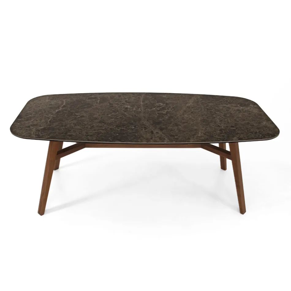 Fixed Dining Table in Polished Emperador Ceramic Made in Italy - North Viadurini