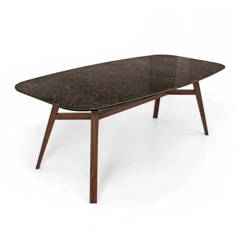 Fixed Dining Table in Polished Emperador Ceramic Made in Italy - North Viadurini