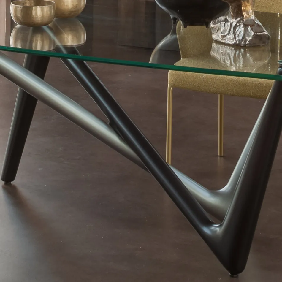 Fixed Dining Table in Glass and Rigid Polyurethane Made in Italy - Lavender Viadurini