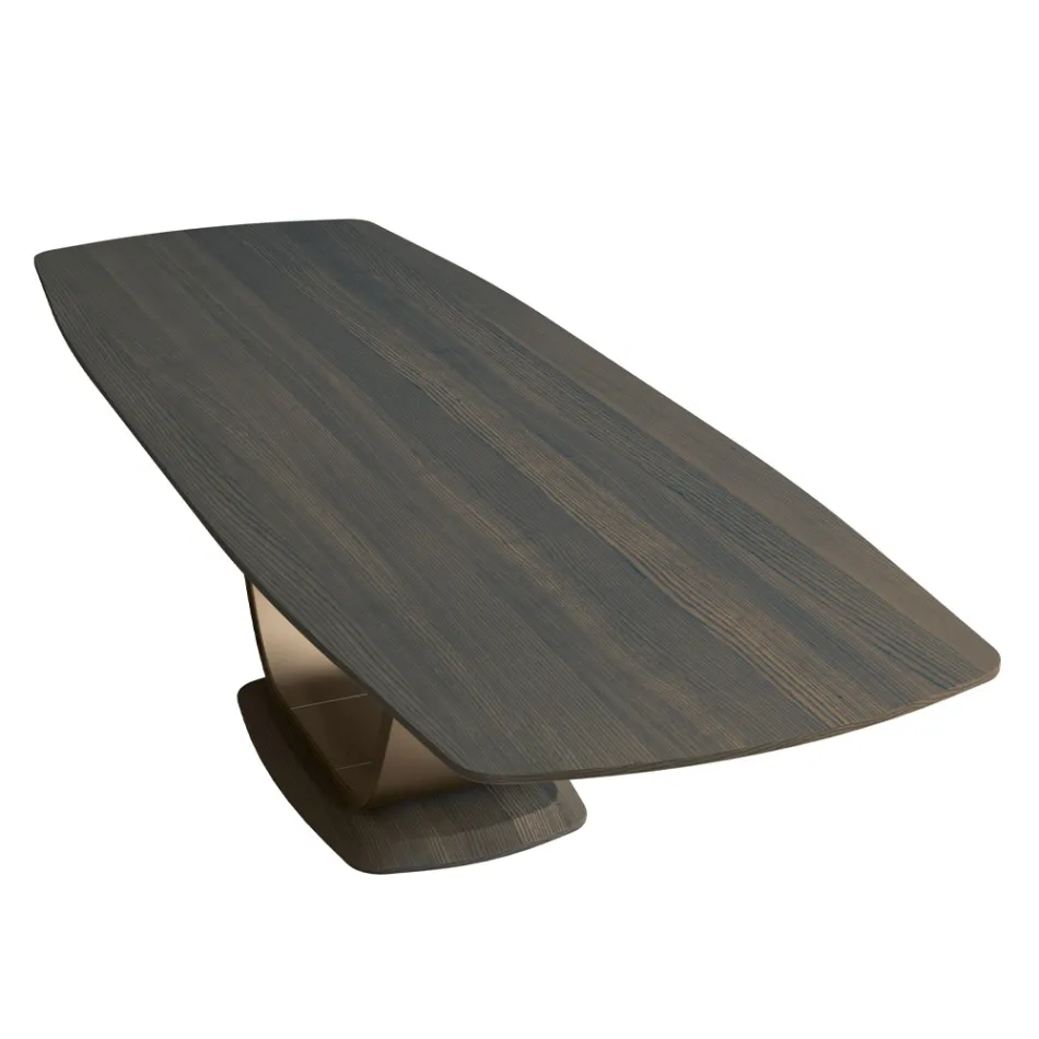 Fixed Living Room Table in Solid Wood with Central Pedestal - Luuk Viadurini