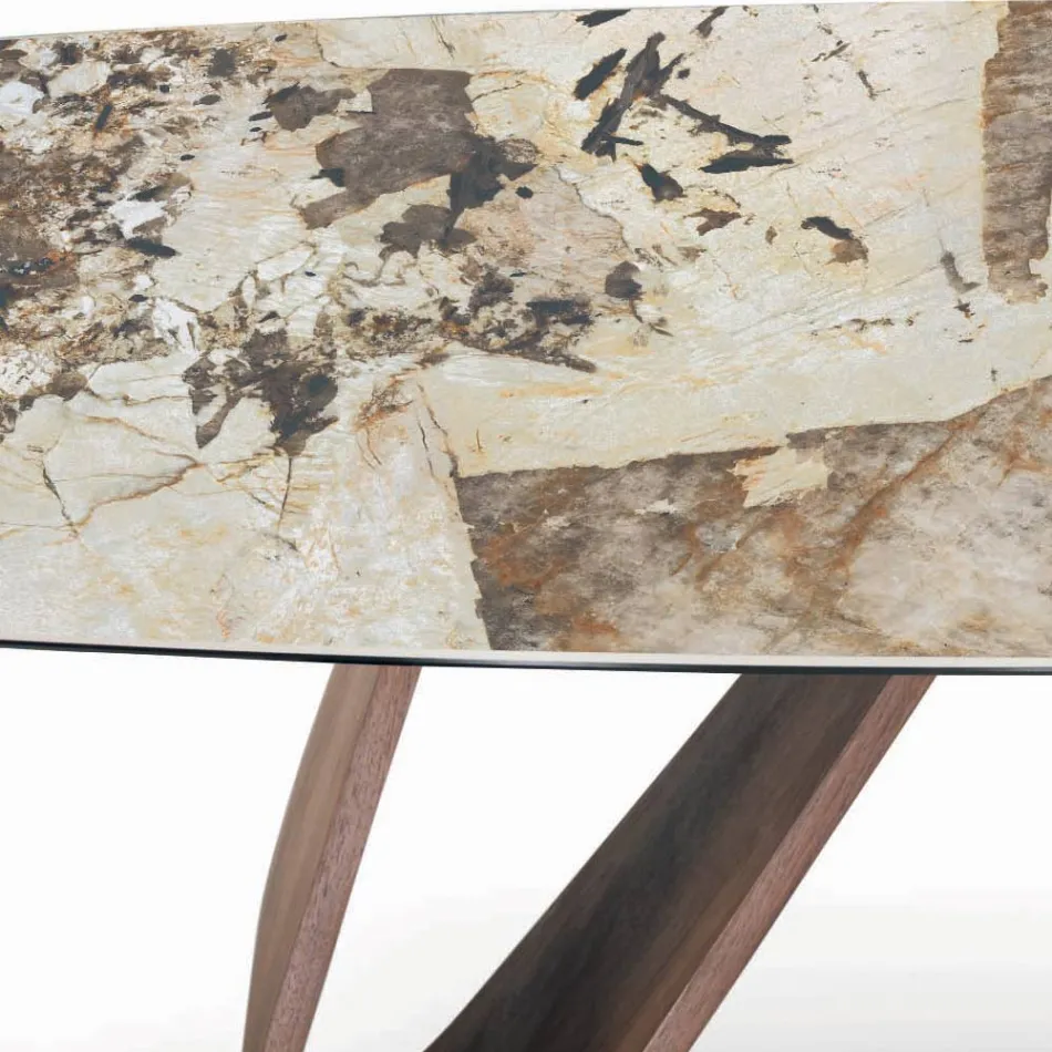 Fixed Living Room Table with Wooden Base Made in Italy - Equatore Viadurini