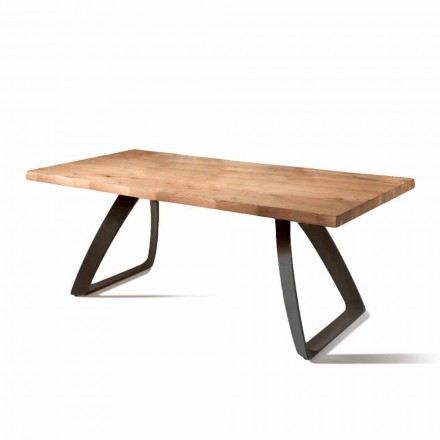 hard oak veneer table and base metal Logan Viadurini