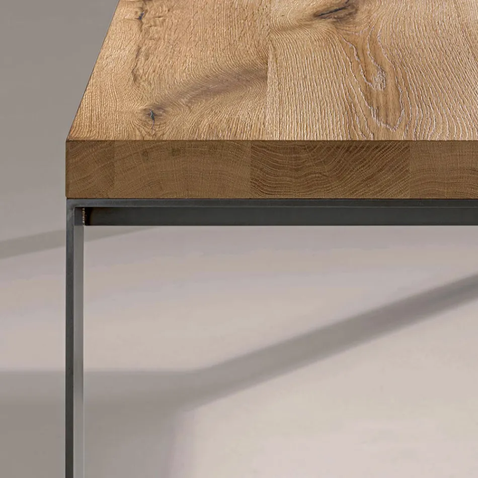 Fixed Table in Natural Split Oak Veneer Made in Italy - Telmerini Viadurini